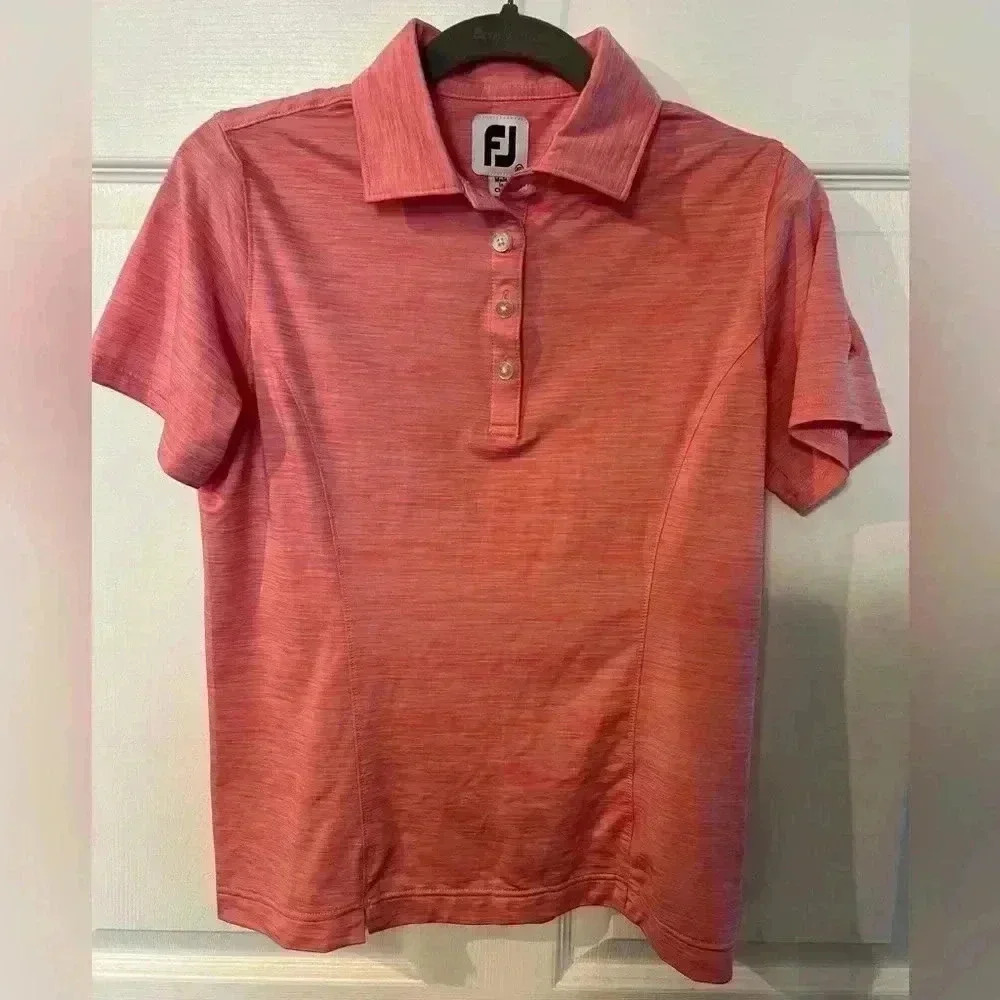 FootJoy FJ Women’s Heathered Salmon Pink Polo Size XS EUC Golf Shirt